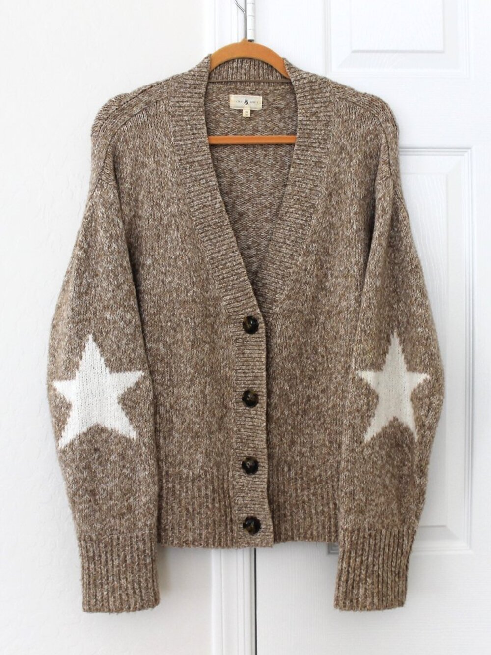 Lou & Grey Star Elbow Oversized Cardigan Sweater Brown